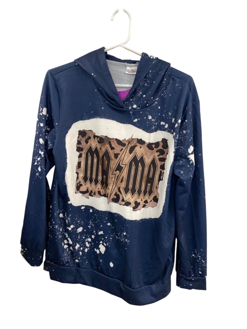 Mama Graphic Hoodie Navy Blue Splatter Print Adult Size Large Casual Long Sleeve